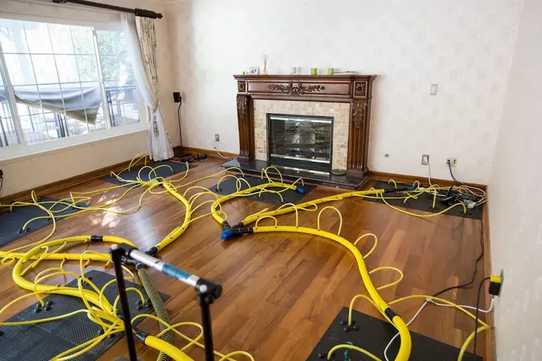 Frozen pipe water damage being dried in an Oklahoma City home